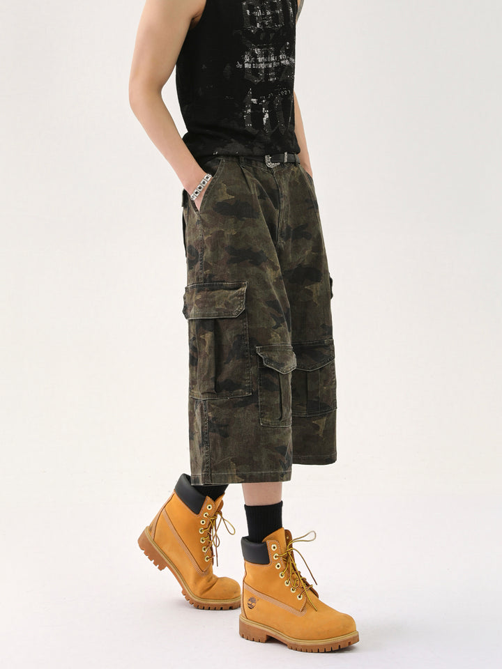 Camouflage Wide-Leg Cargo Pants