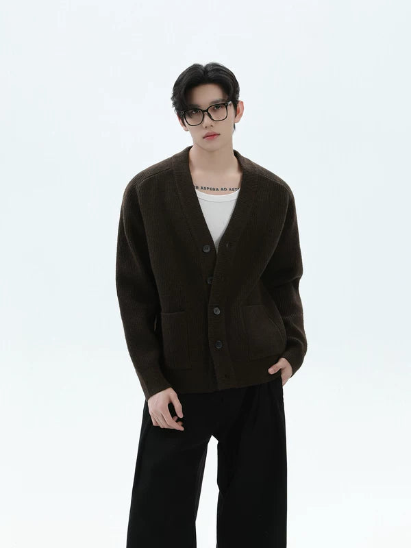 パッチポケット付きボタンダウンニットカーディガン 