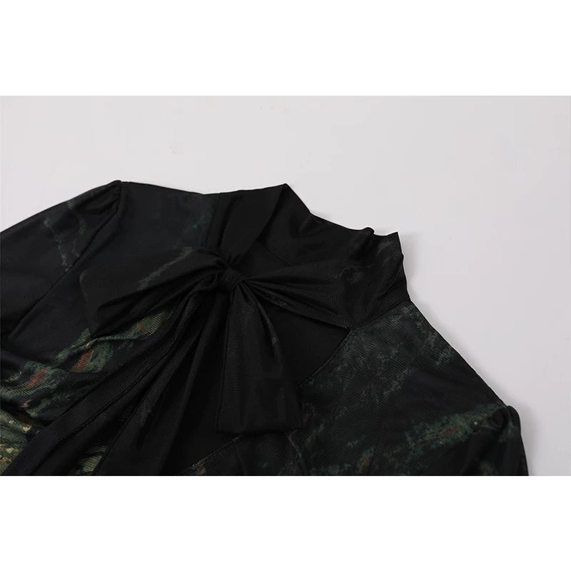 Vestido Maxi de Malla con Lazo de Manga Larga 