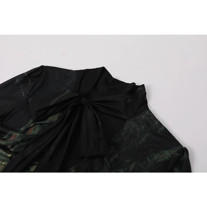 Vestido Maxi de Malla con Lazo de Manga Larga 