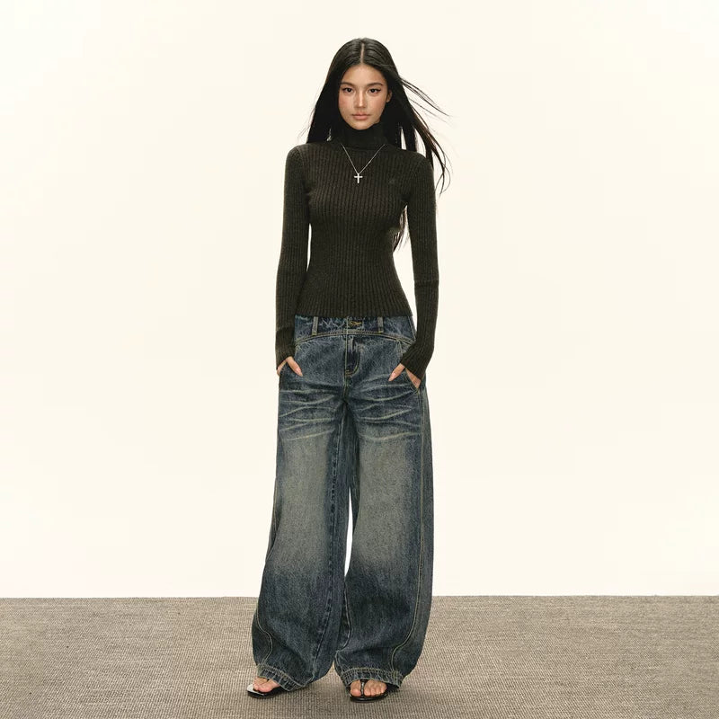 High Waist Wide Leg Jeans (No Belt Included）
