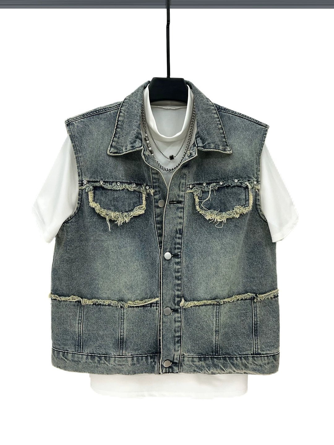 Ensemble de gilet et pantalon en denim déchiré 