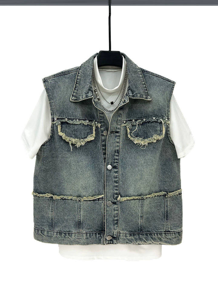 Ensemble de gilet et pantalon en denim déchiré 