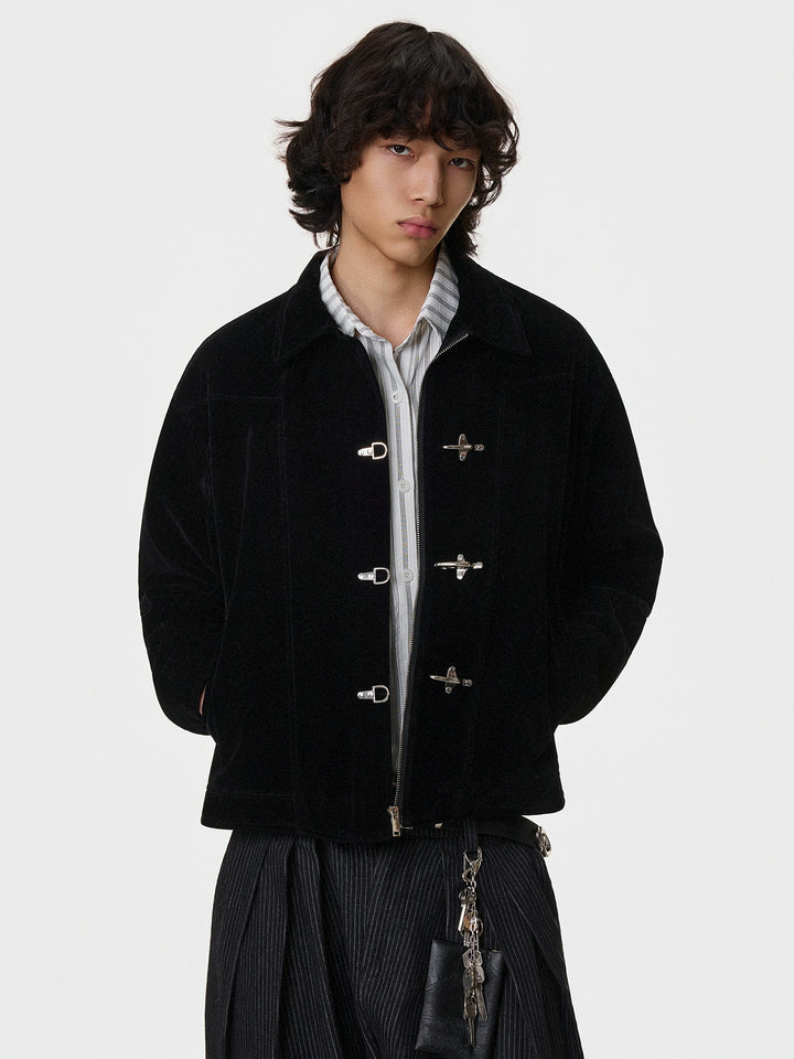 Toggle Closure Suede Cropped Jacket