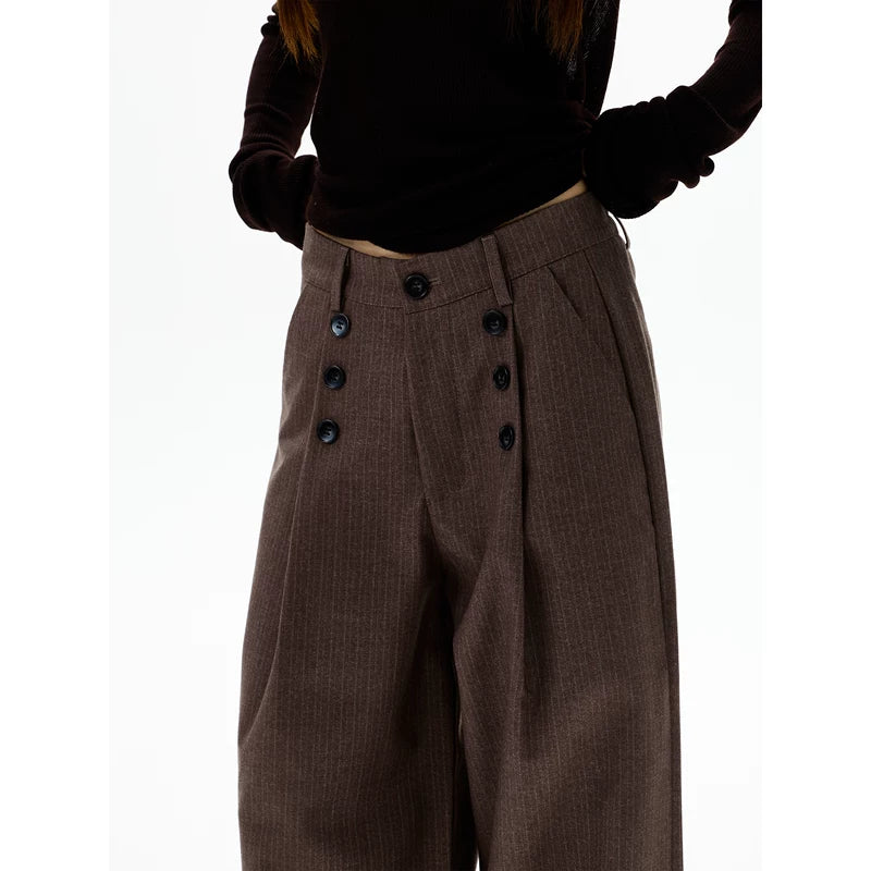 Retro geplooide dubbelzijdige wijde broek 