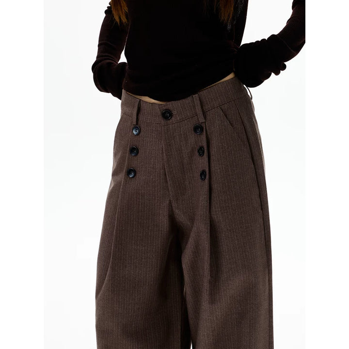 Retro geplooide dubbelzijdige wijde broek 