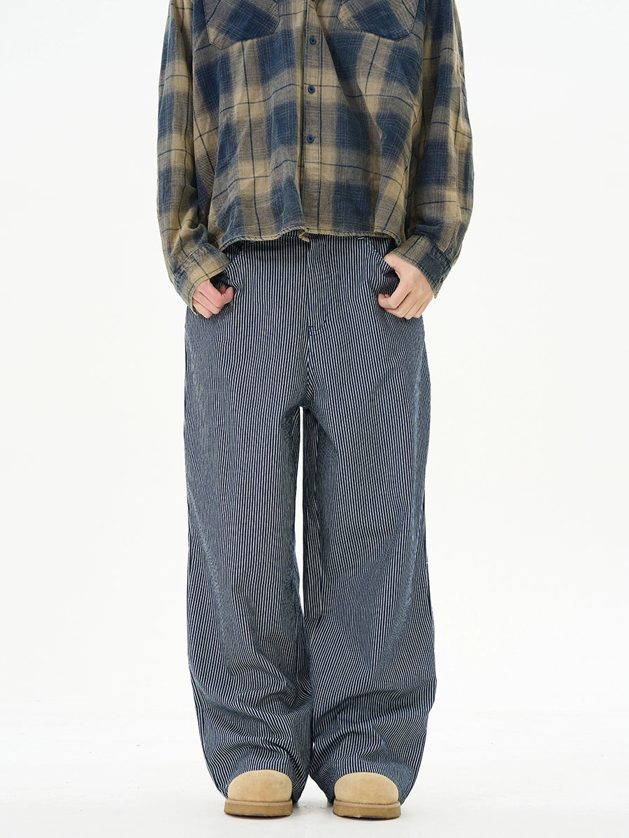 بنطلون كاجوال فضفاض مخطط ريترو 