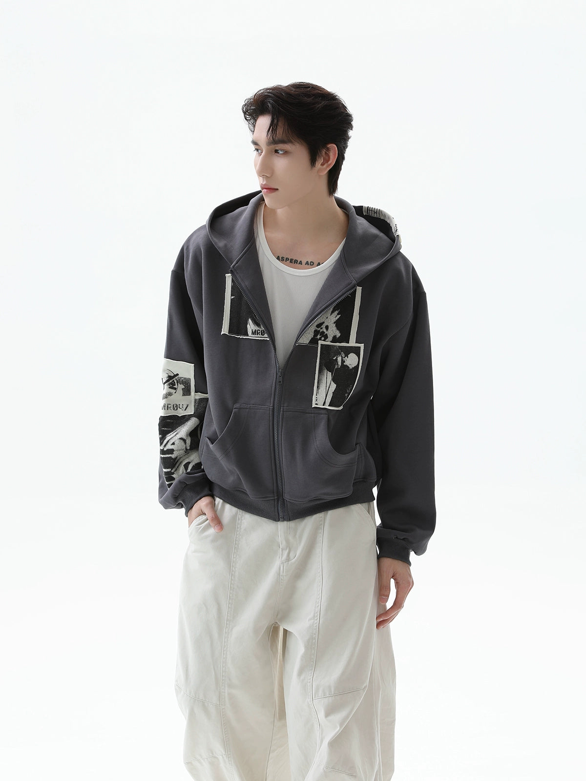 Yaman Baskılı Fermuarlı Kapüşonlu Sweatshirt 