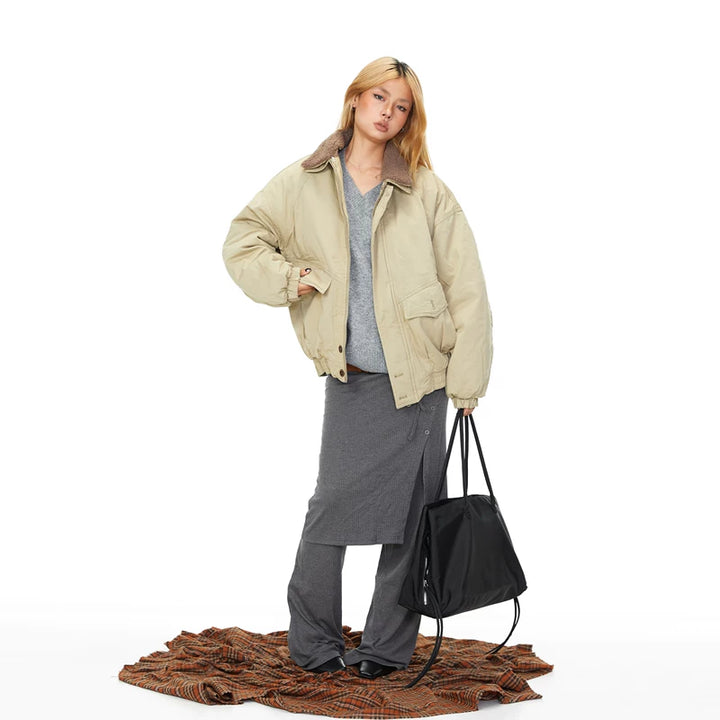 Lambswool Collar Cotton Workwear Jacket