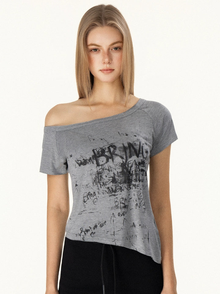 T-shirt graphique rétro à épaules dénudées 