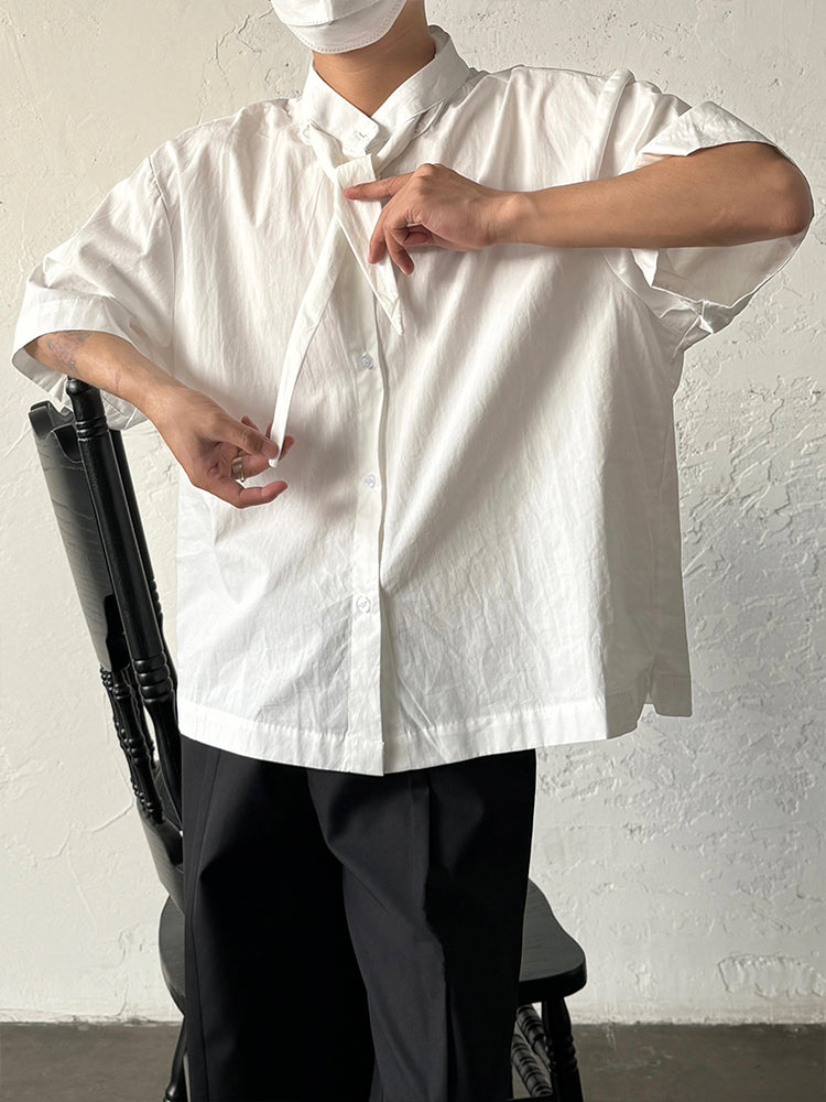 Short-Sleeve Ribbon Collar Shirt