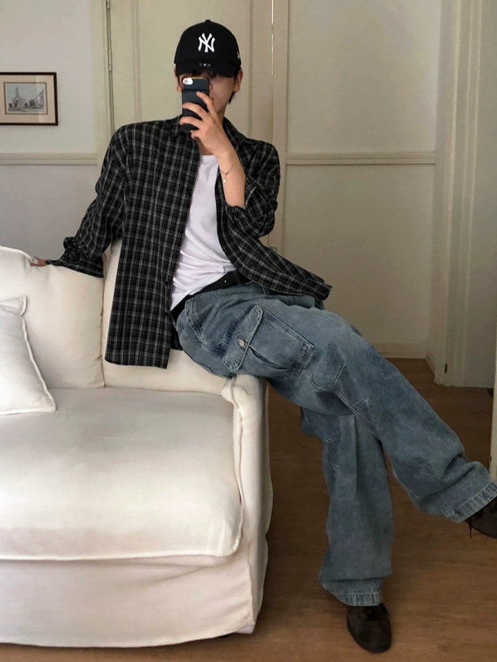 Washed Wide-Leg Cargo Pants
