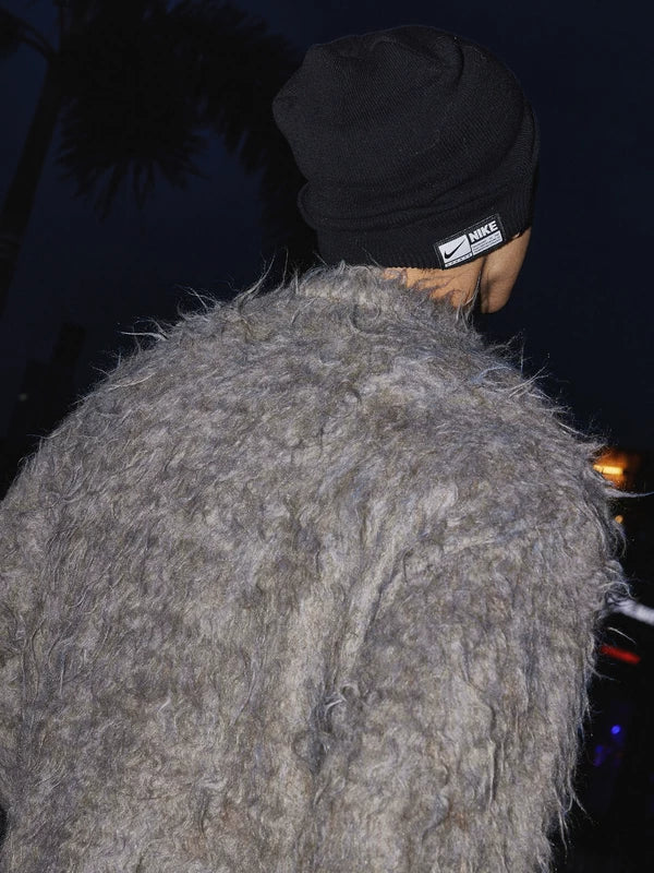 Retro Fuzzy V-ringad Mink Fleece Tröja 