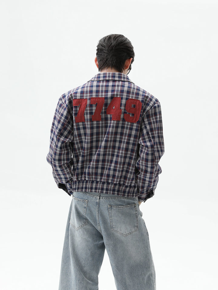 Veste à col zippée en coton à carreaux 