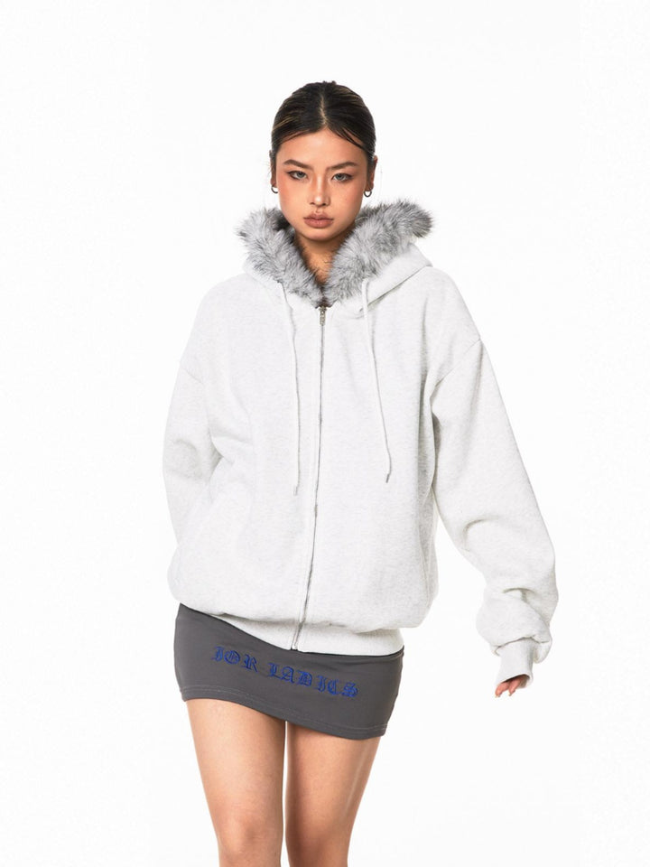 Fur Collar Hooded Cardigan Jacket