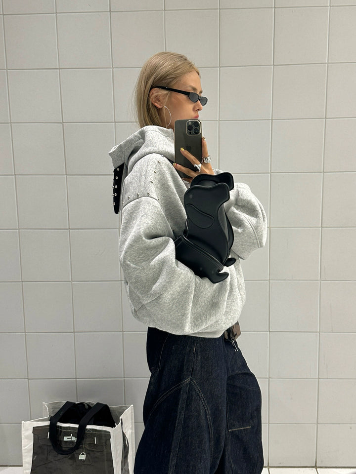 Rivet Ear Hooded Oversized Sweatshirt
