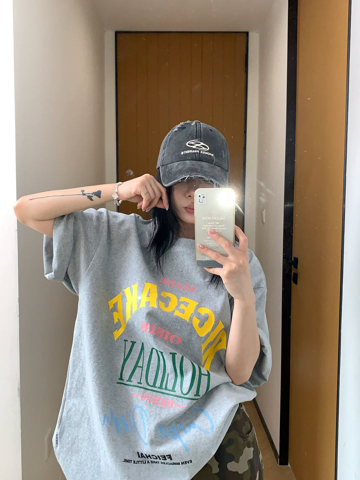 T-shirt à manches courtes avec impression de lettre surdimensionnée 
