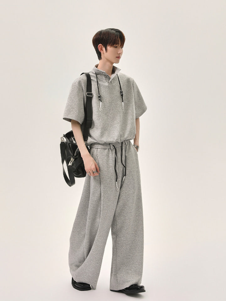 Drawstring Polo Shirt and Pants Set