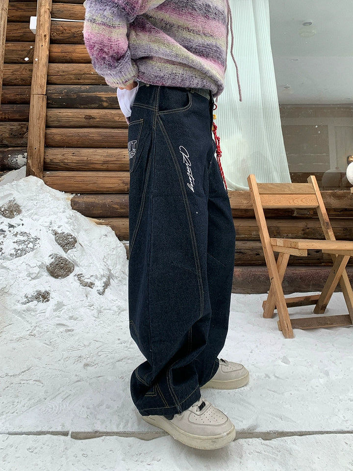 Pantalons décontractés drapés brodés à jambes larges 