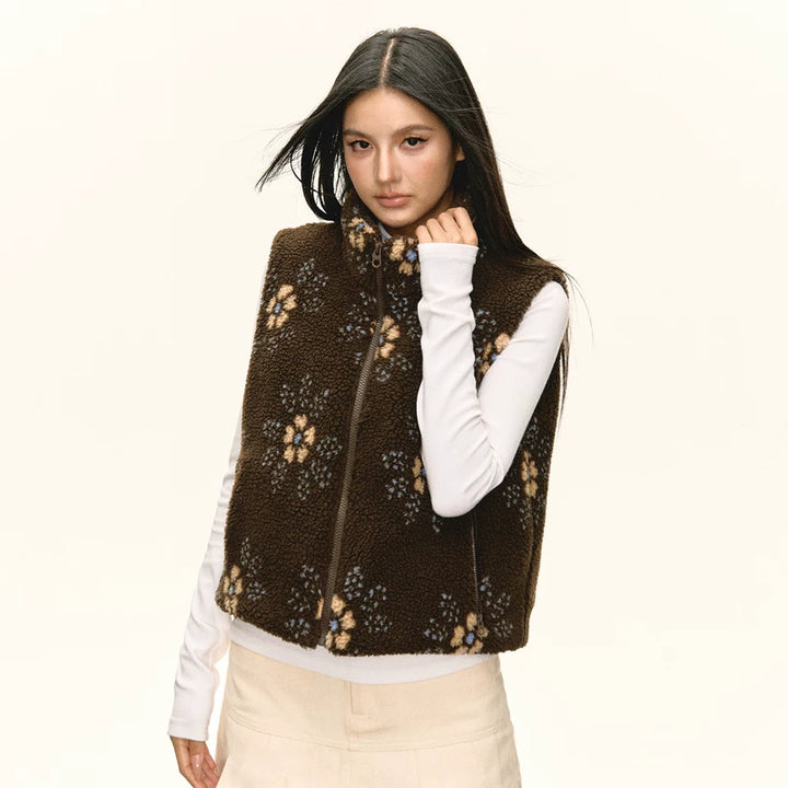 Retro bomulls-fleece väst, Tjock varm 