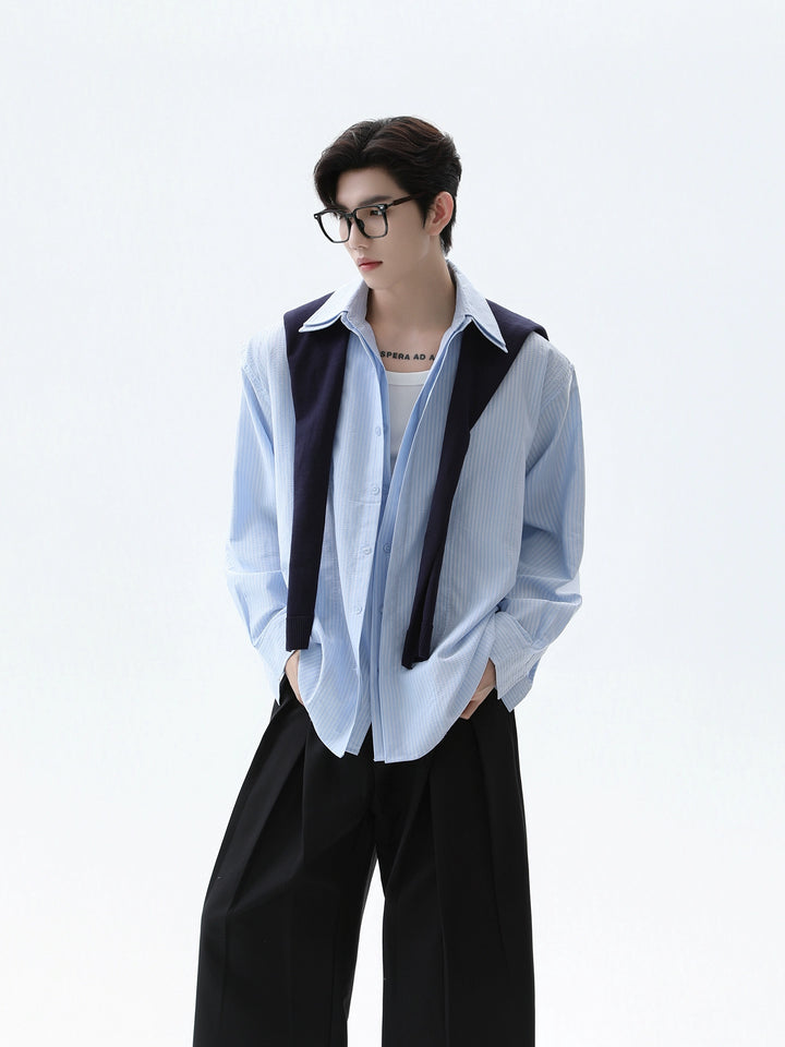 Striped Pleated Texture Casual Shirt