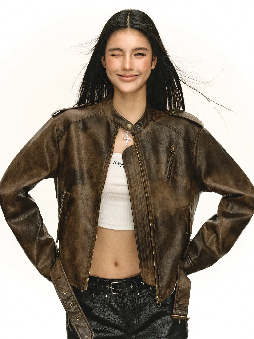 Faux Leather Short Bomber Jacket