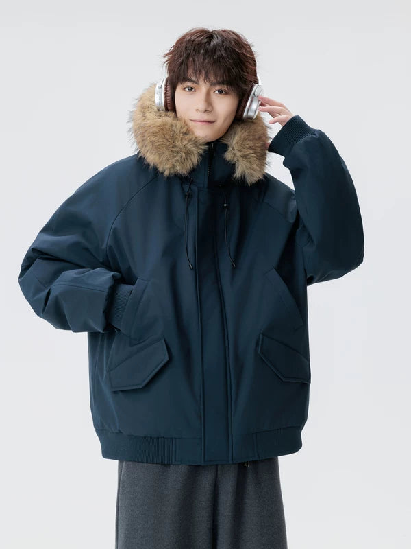 Chaqueta acolchada con capucha de piel de invierno 