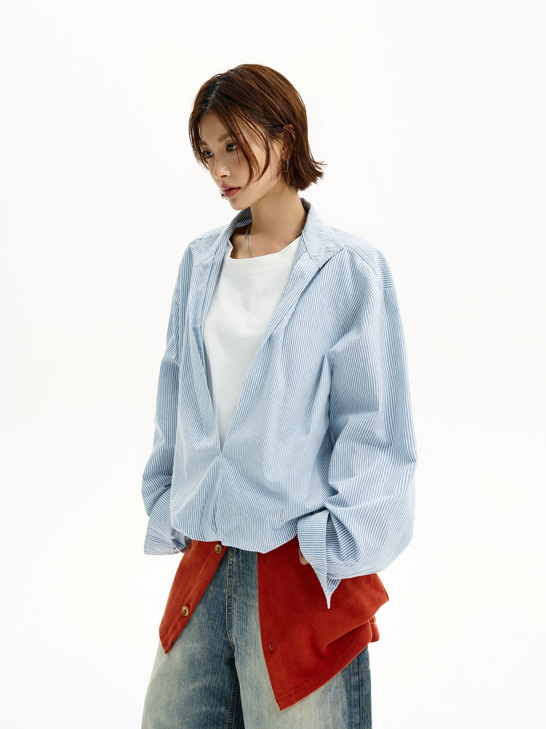 Striped V-neck Long Sleeve Shirt