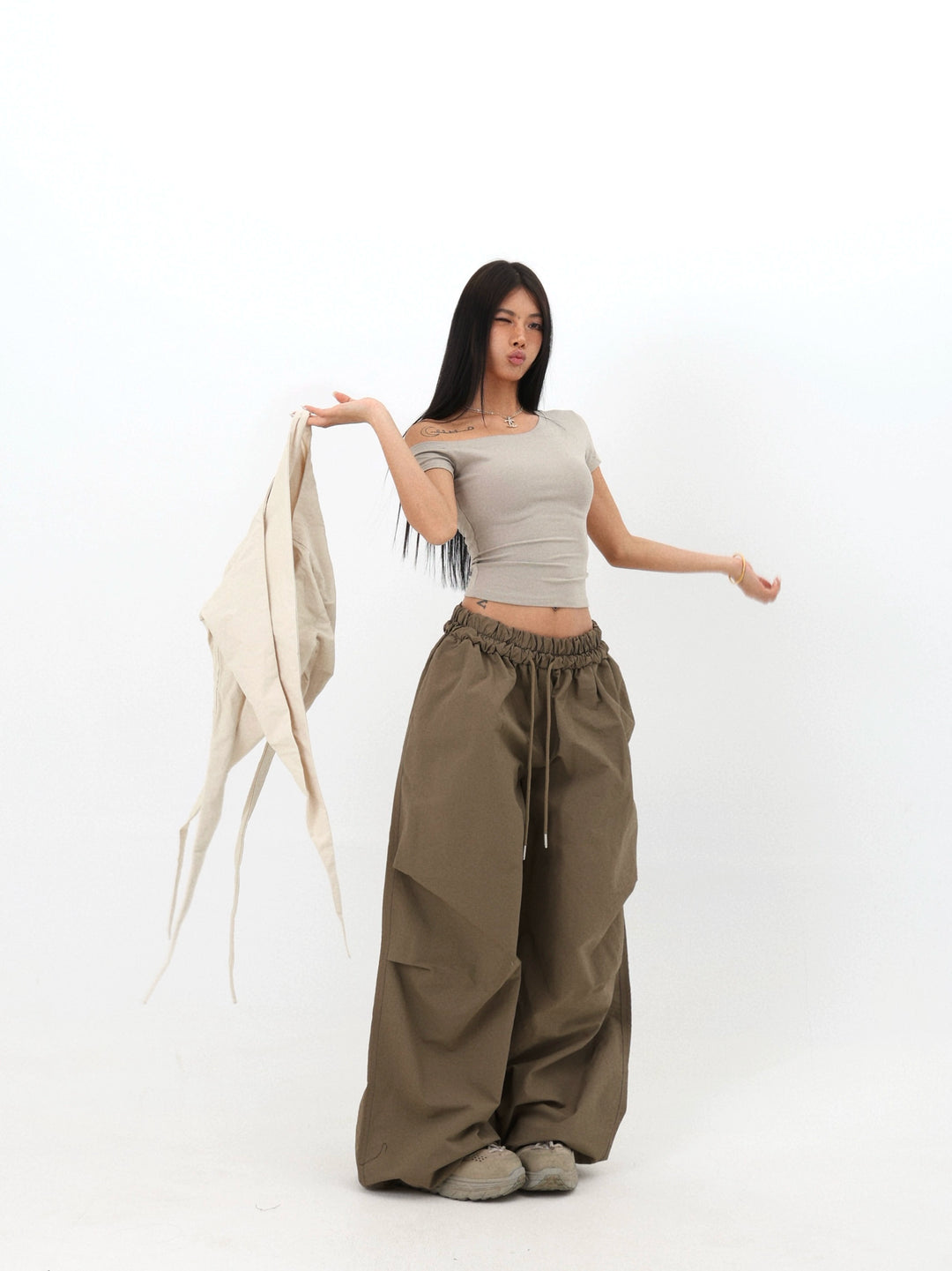 Loose Fit Drawstring Paratrooper Pants