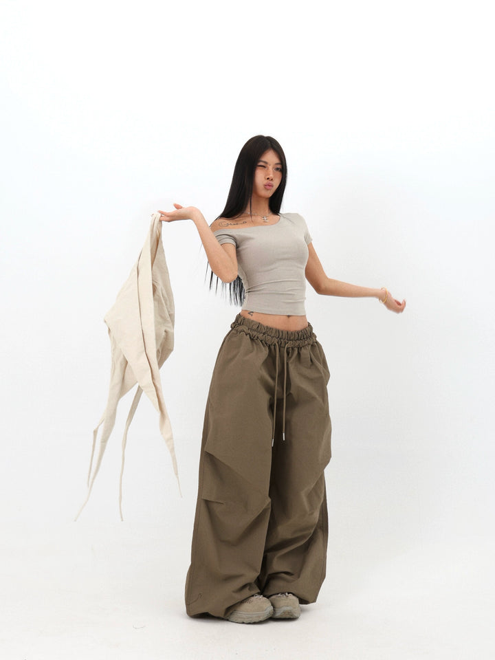 Loose Fit Drawstring Paratrooper Pants