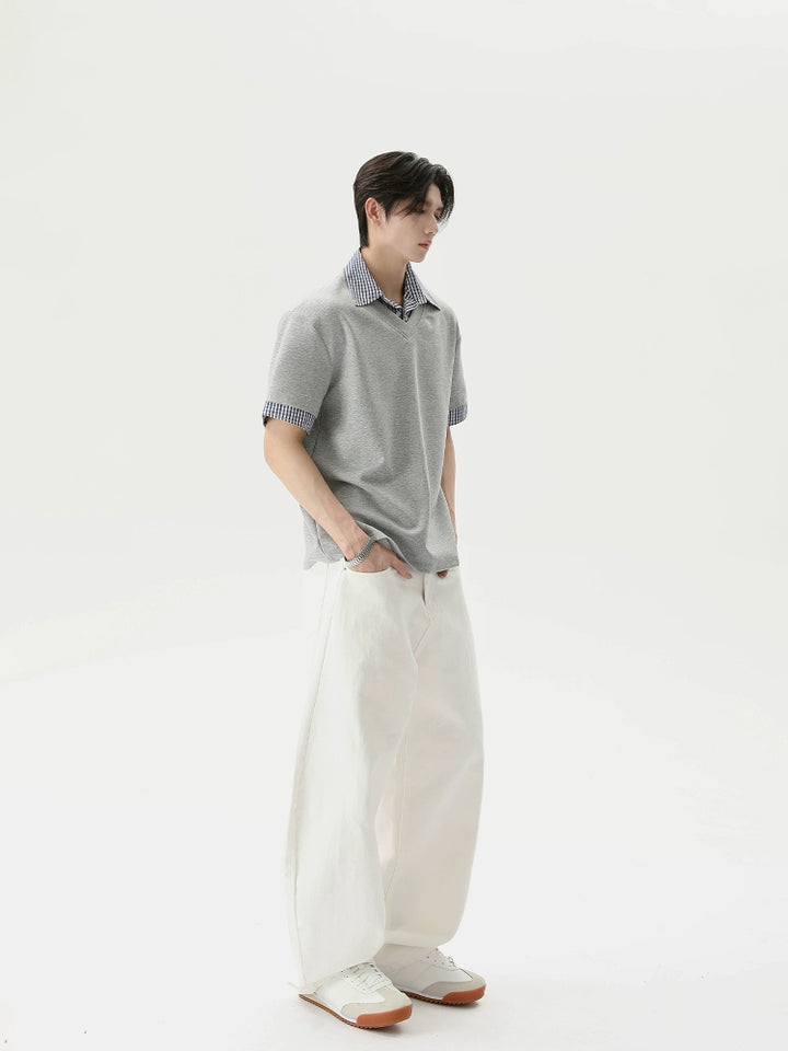 Layered Shirt Collar Short Sleeve Pullover