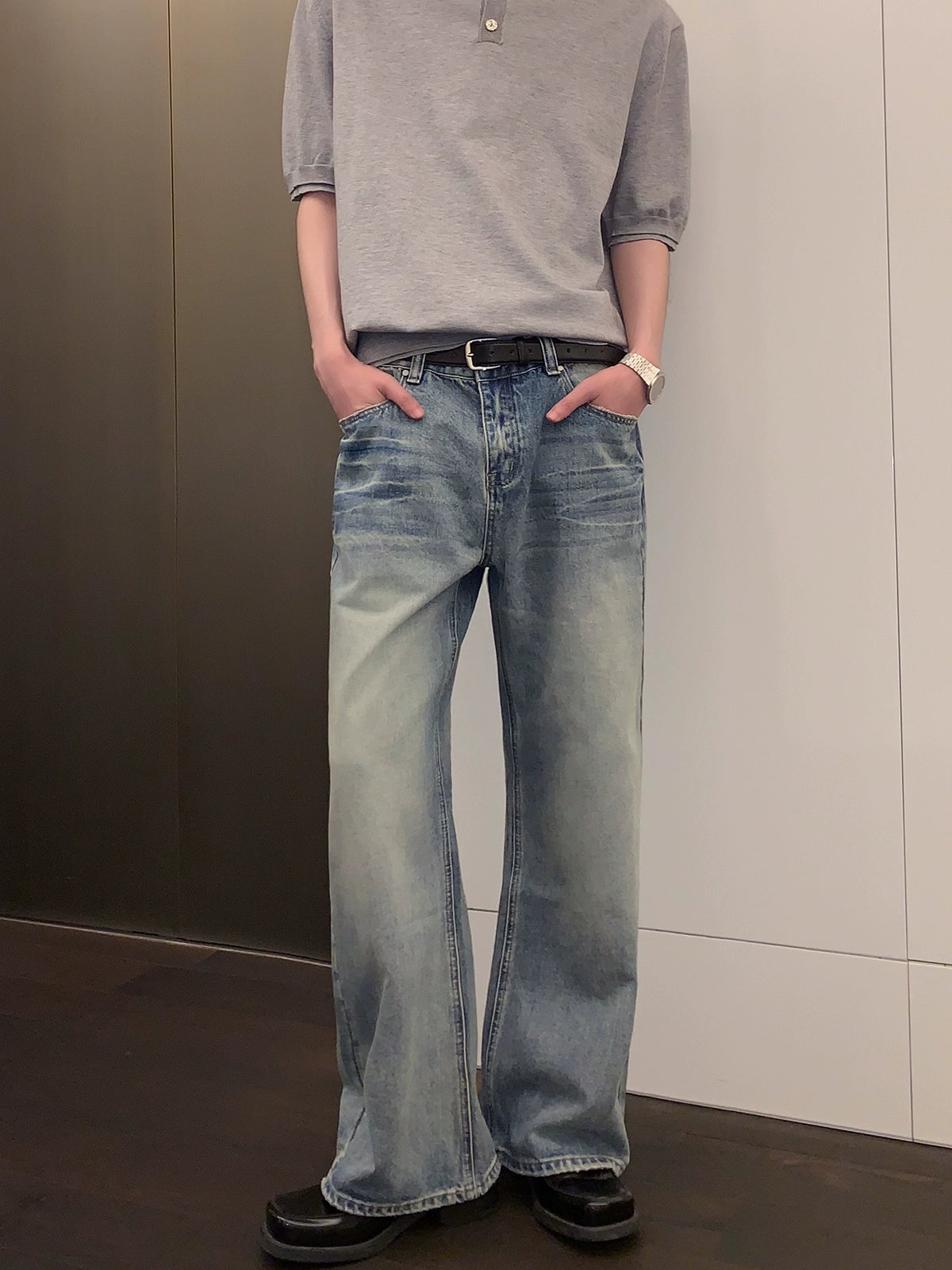 بنطلون جينز فضفاض مستقيم بتصميم ممزق 