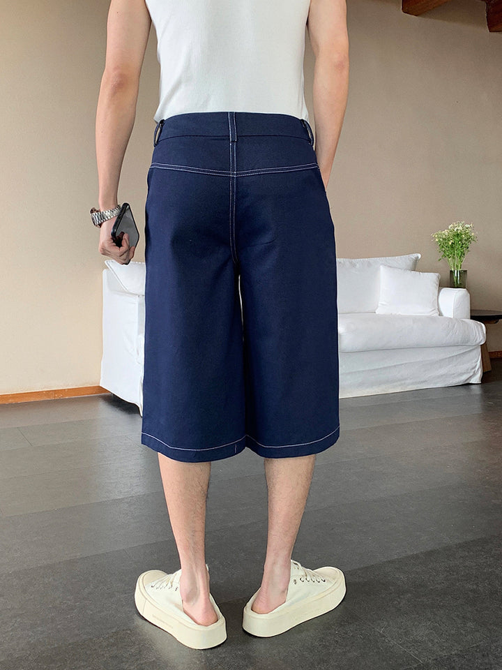 루즈 데님 스트레이트 반바지 