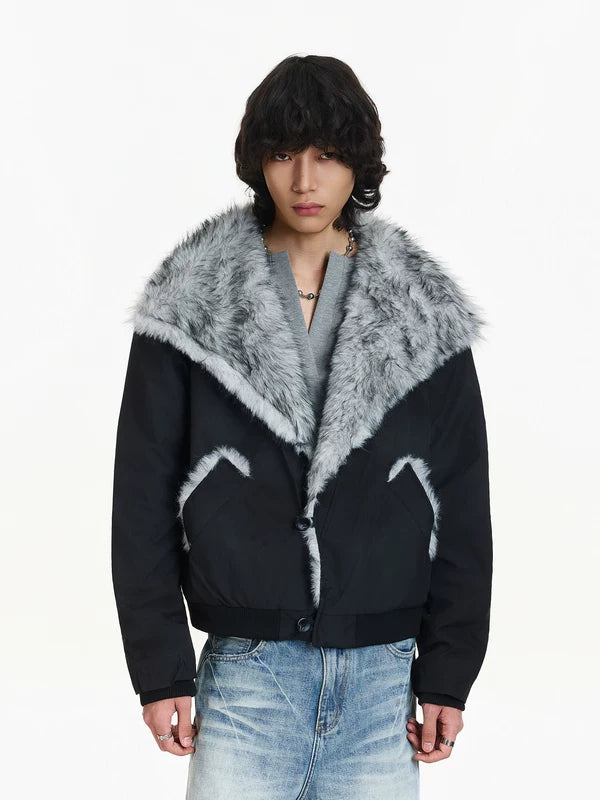 Giacca invernale trapuntata con colletto in pelliccia sintetica 