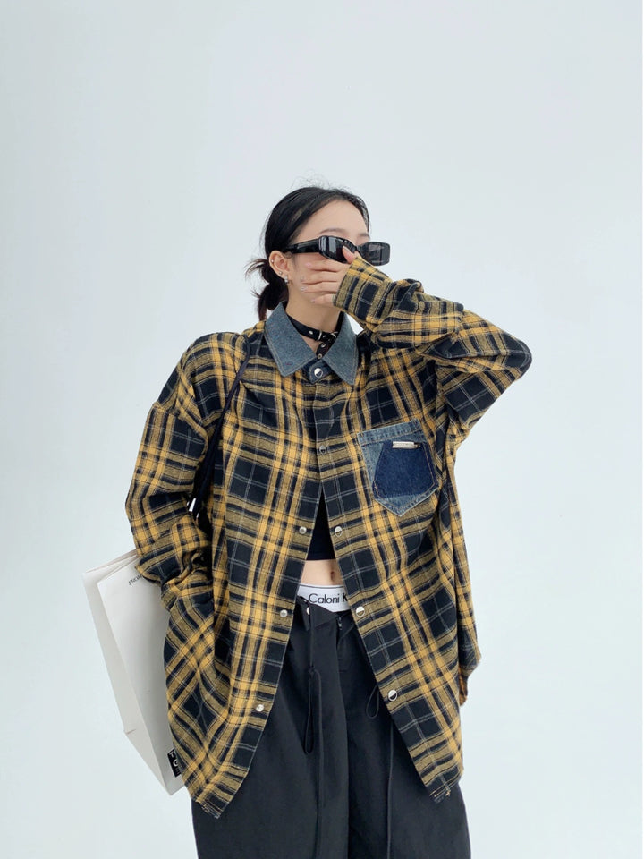 Long Sleeve Button-Up Plaid Shirt