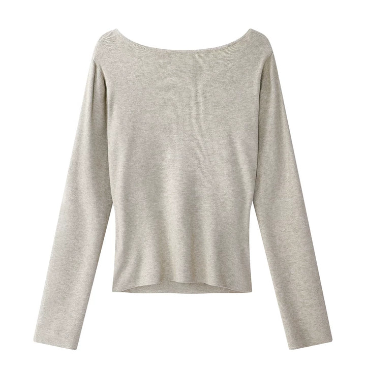V-neck Knotted Long Sleeve Knit Sweater