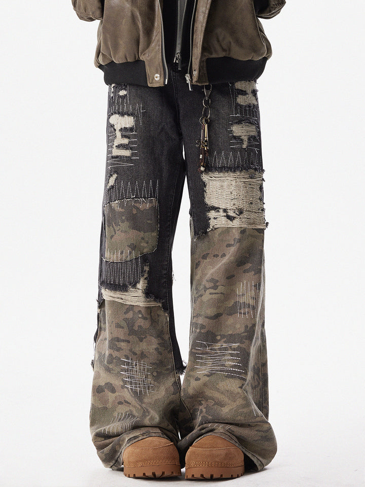 Patchwork Camouflage Flared Jeans