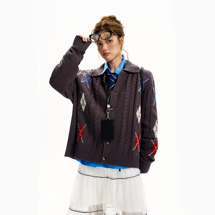 Diamond Pattern Cable Knit Cardigan