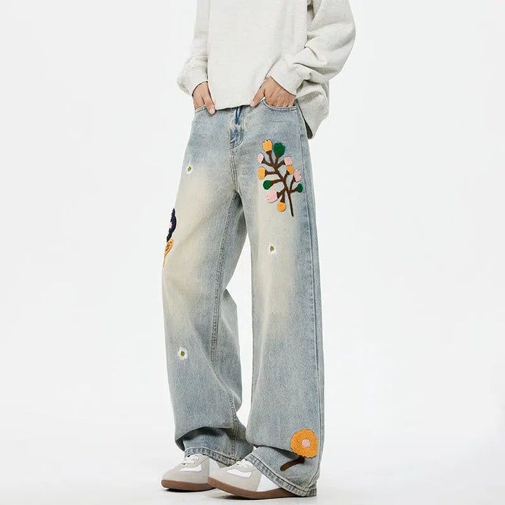 Embroidered Floral Straight-Leg Jeans