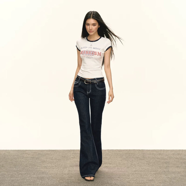 미드 라이즈 플레어 데님 팬츠 