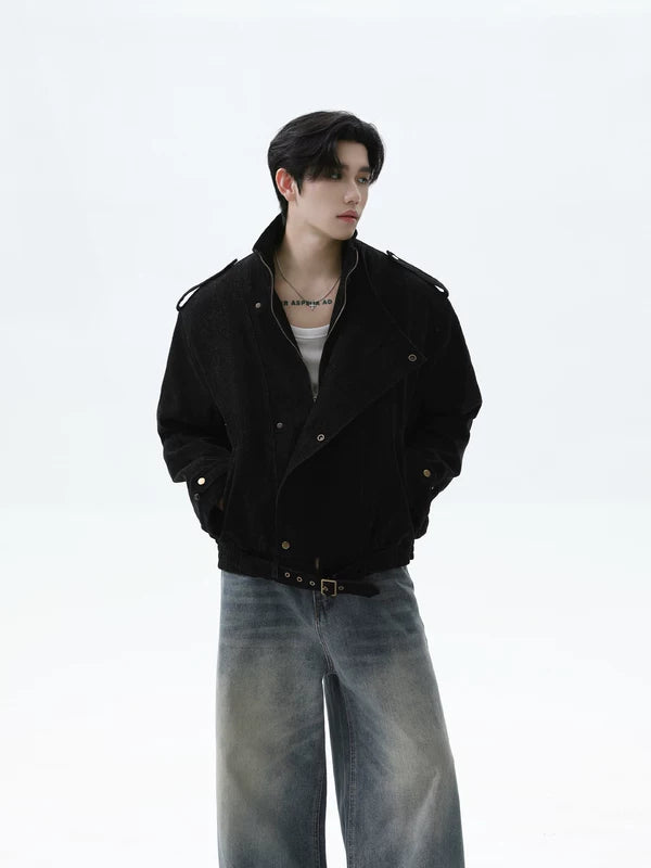 벨트 장식이 있는 오버사이즈 울 재킷 