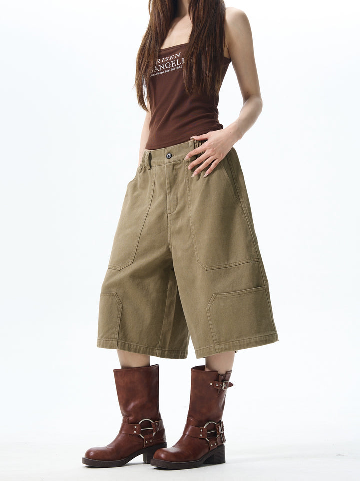Pantalones de trabajo recortados con cintura elástica retro 
