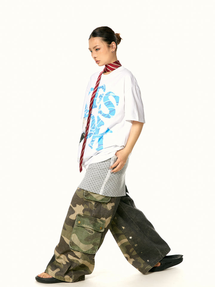 Loose Graphic Print Turtleneck Top