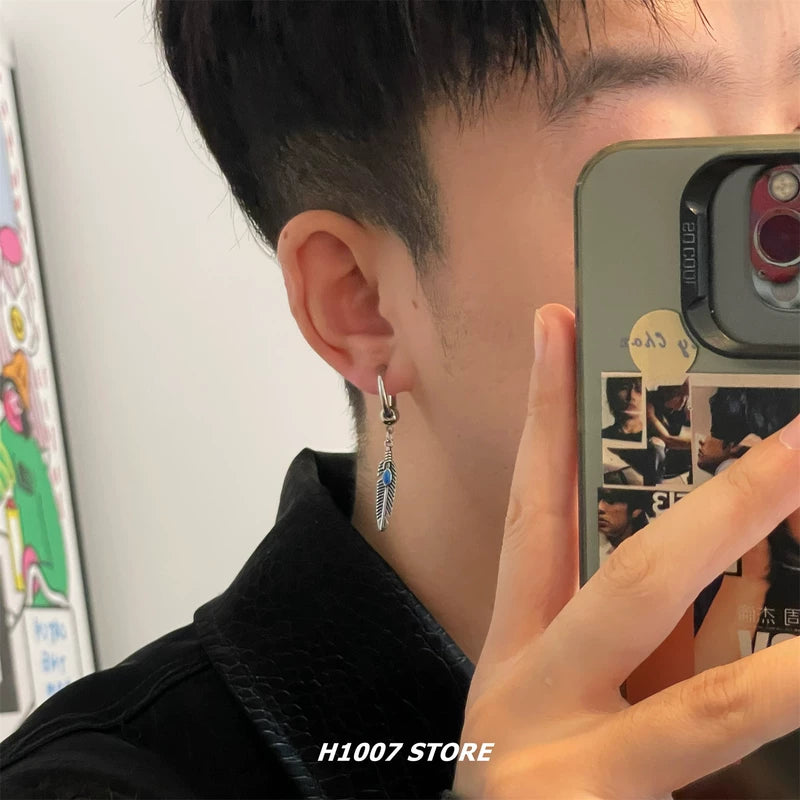 Feather Titanium Steel Clip-On Hoop Earrings