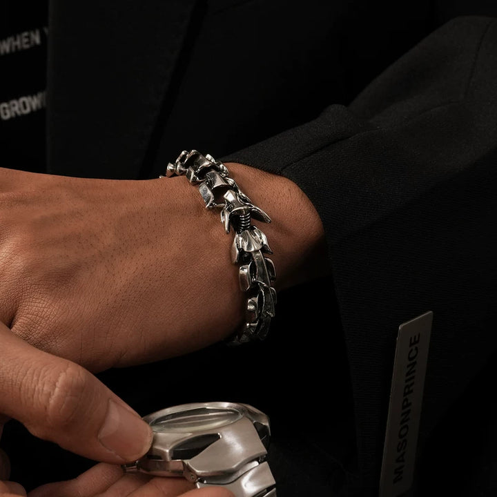 Pulsera de cadena ancha con cabeza de dragón 