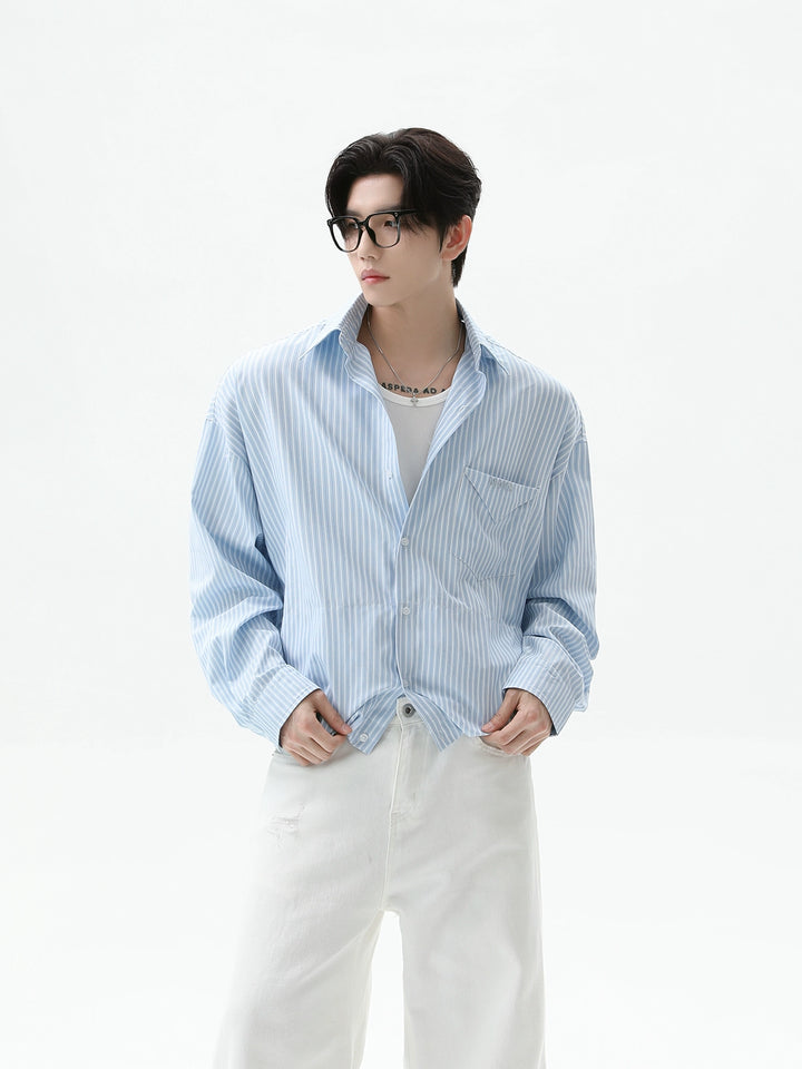 Striped Lapel Long-Sleeve Shirt