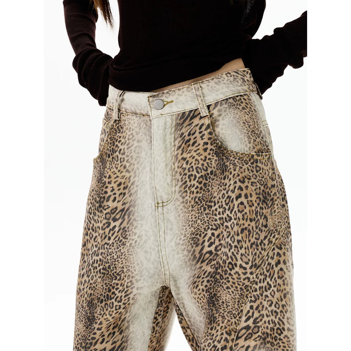Calças Relaxadas com Estampa de Leopardo Retrô 