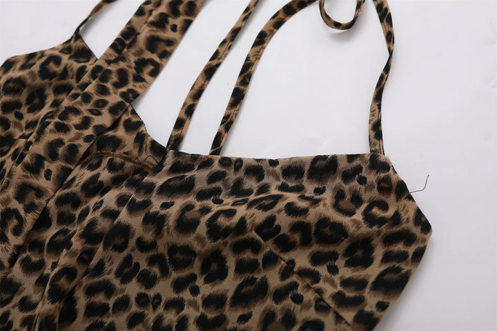 Leopardmönstrad halterneck ärmlös topp 