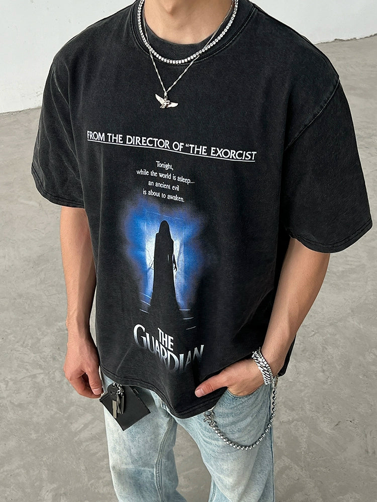 Camiseta Solta de Algodão com Estampa de Filme de Ficção Científica 