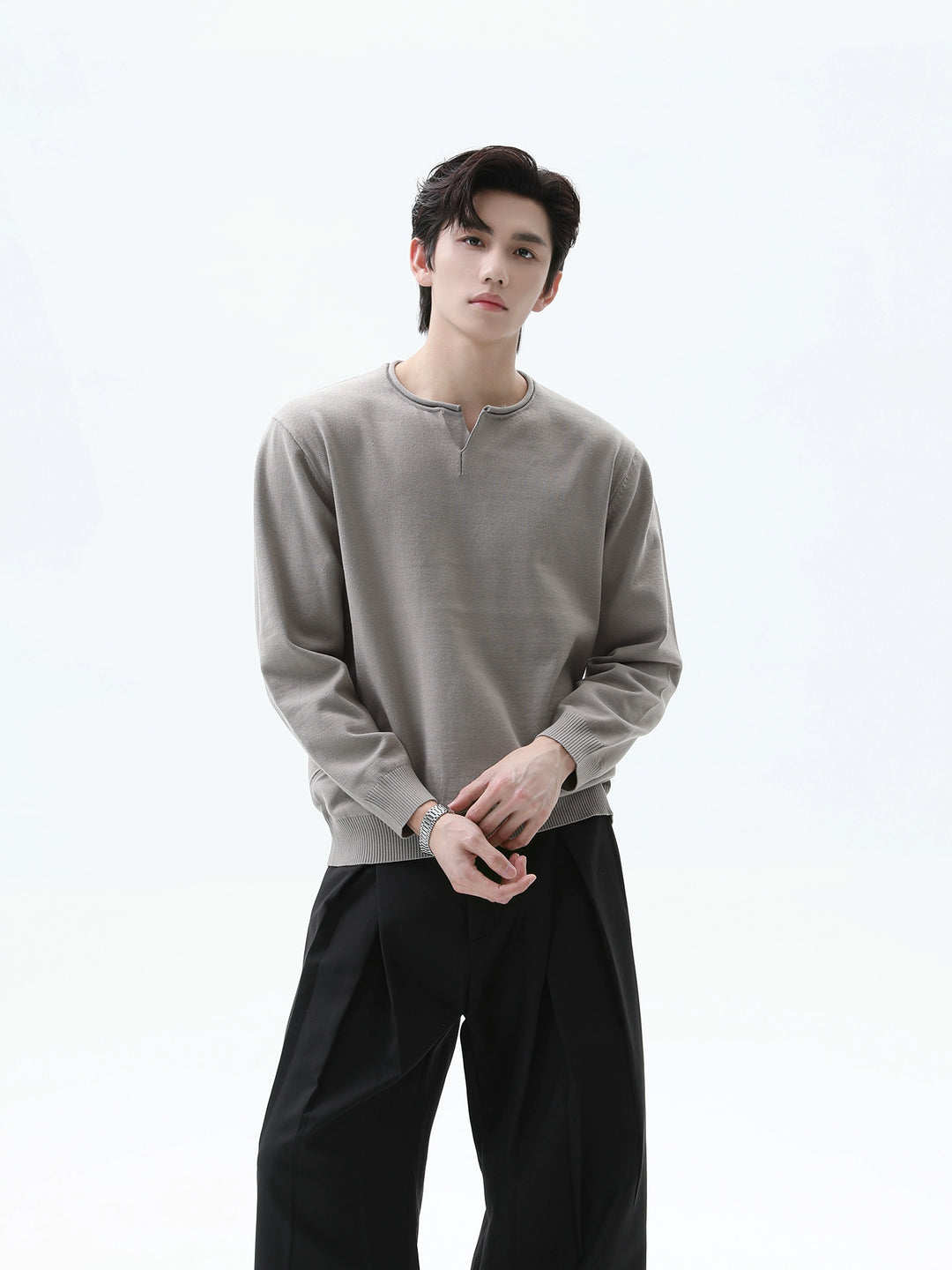 Knitted Henley Collar Sweater